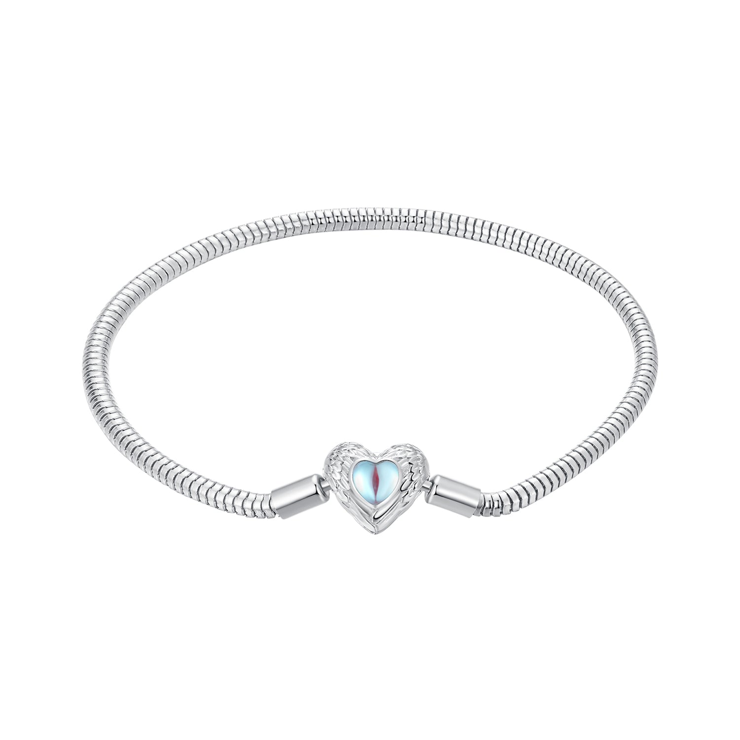 Moonstone bracelet 925 Sterling Silver with White Gold Plating, 17.0 cm snake chain, centerpiece on Tampa Home & Garden Store