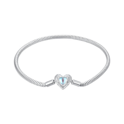 Moonstone bracelet 925 Sterling Silver with White Gold Plating, 17.0 cm snake chain, centerpiece on Tampa Home & Garden Store