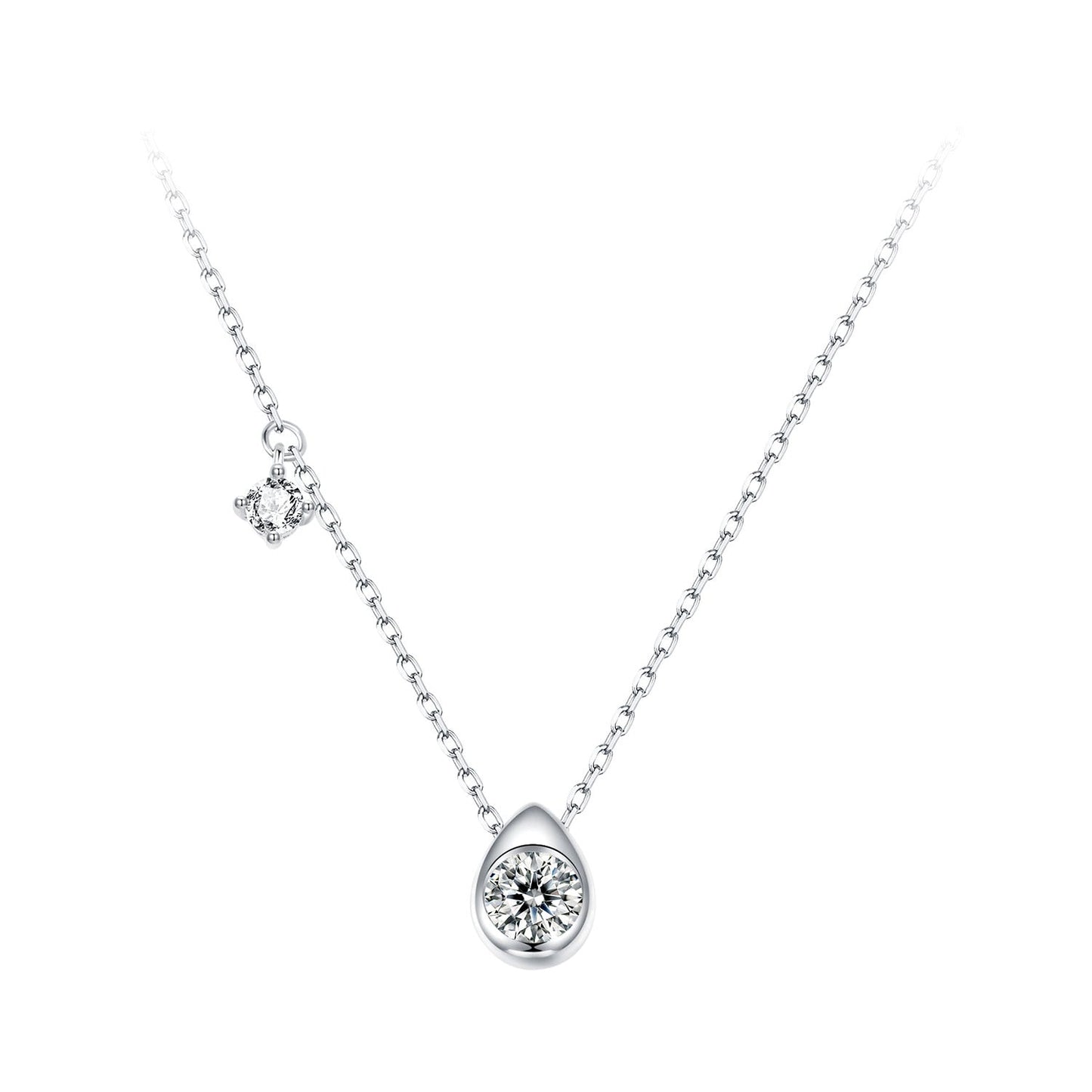 Sterling silver adjustable moissanite necklace with teardrop pendant and central stone on Tampa Home & Garden Store