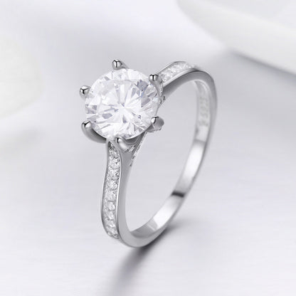 Sterling silver ring with large round center stone and pave band, size 6, Bids.com on Tampa Home & Garden Store