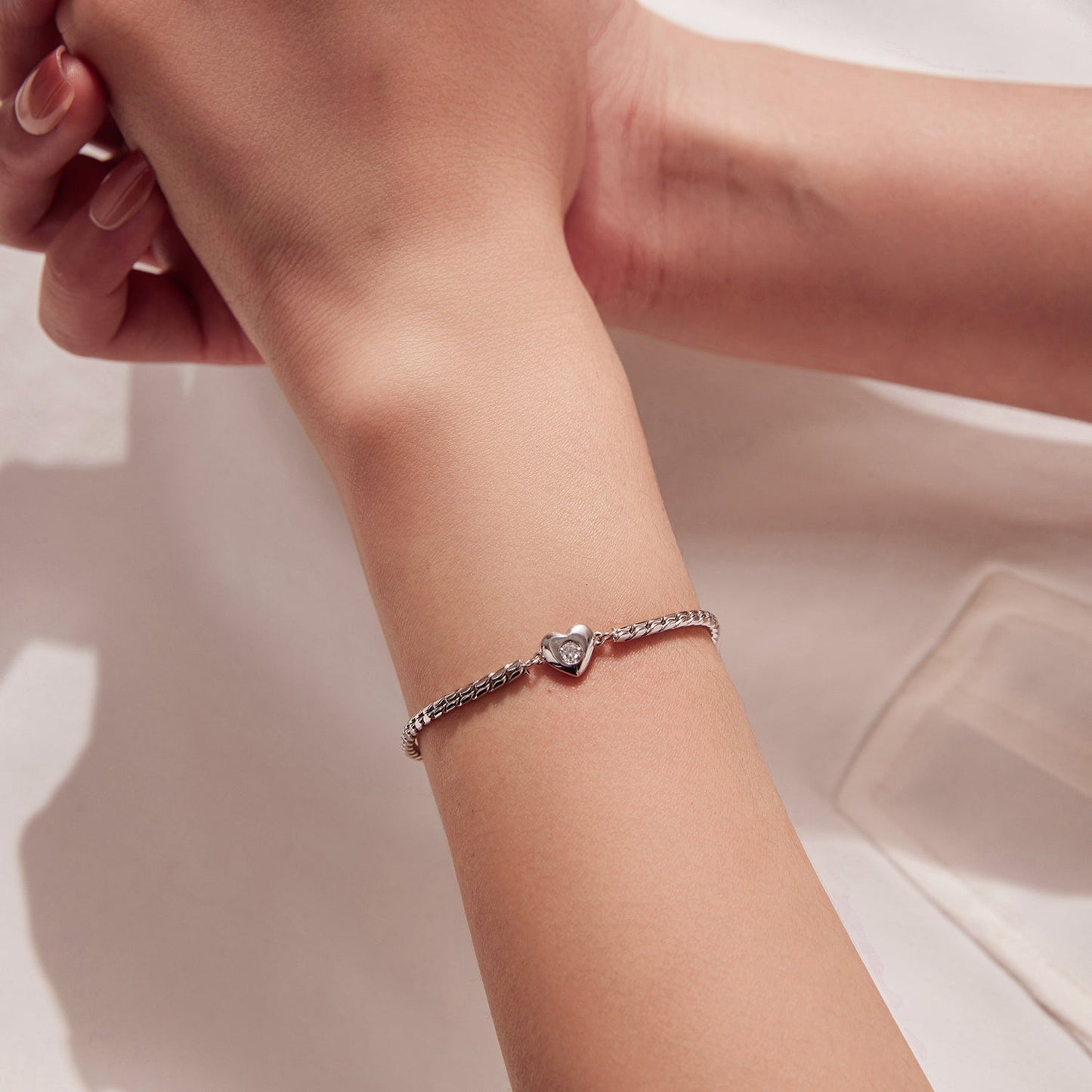 925 Sterling Silver Moissanite Heart Bracelet for Women, silver chain with heart charm, 15+6cm length on Tampa Home & Garden Store