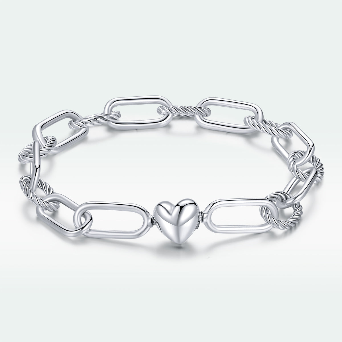 925 Sterling Silver Oxidized Bracelet 17cm for Women with heart center and rectangular links on Tampa Home & Garden Store