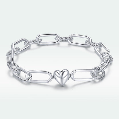 925 Sterling Silver Oxidized Bracelet 17cm for Women with heart center and rectangular links on Tampa Home & Garden Store