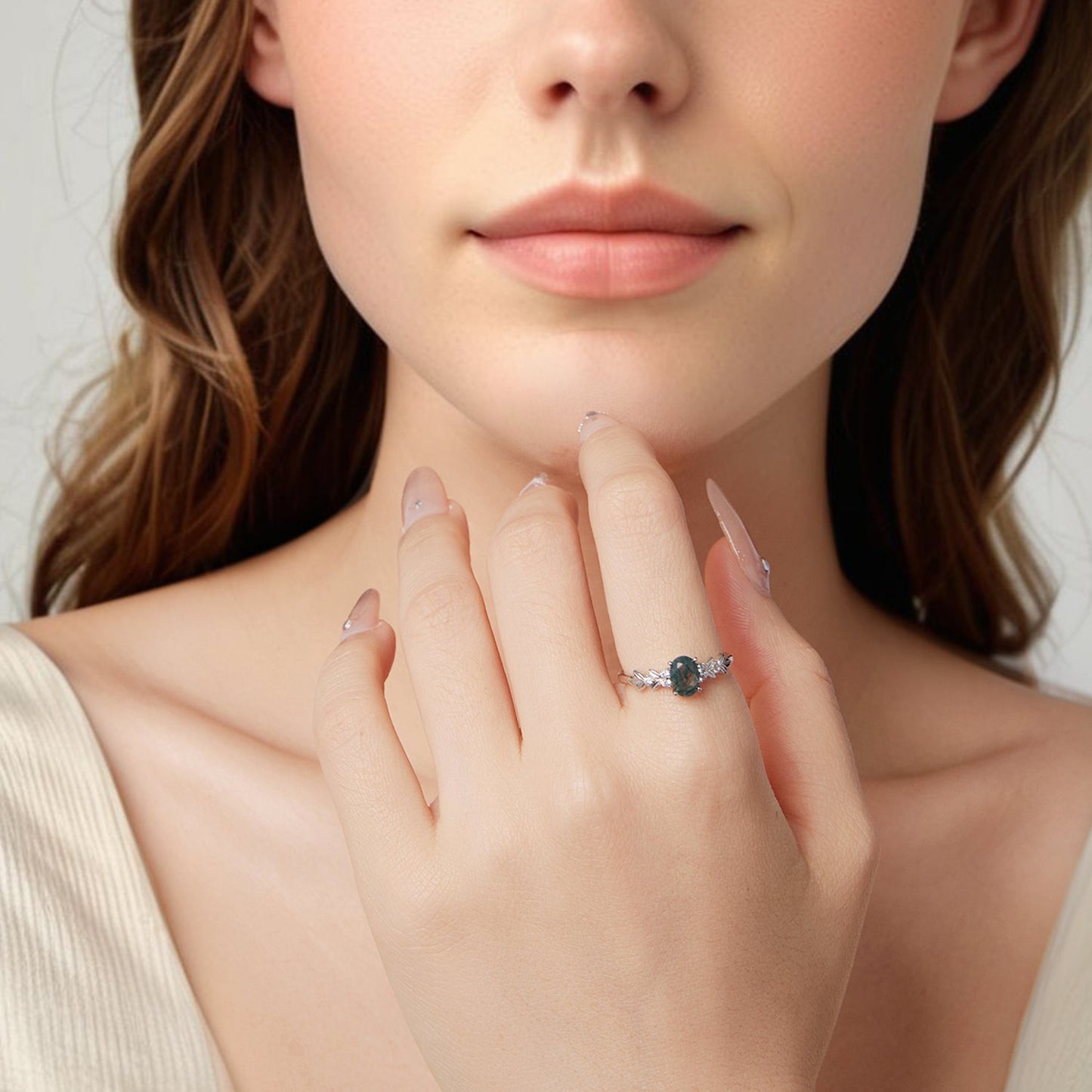Sterling silver agate and CZ ring with teal-green gemstone, pavé accents, size 6 for women on Tampa Home & Garden Store