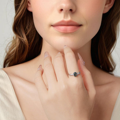 Sterling silver agate and CZ ring with teal-green gemstone, pavé accents, size 6 for women on Tampa Home & Garden Store