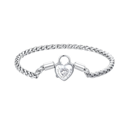 925 sterling silver bracelet with CZ pavé heart lock, Cuban link, platinum plated on Tampa Home & Garden Store