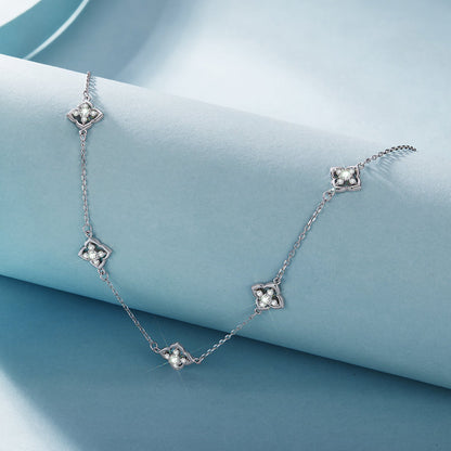 Necklace 925 Sterling Silver Moissanite with plated white gold 40+5cm floral clover pendants on Tampa Home & Garden Store