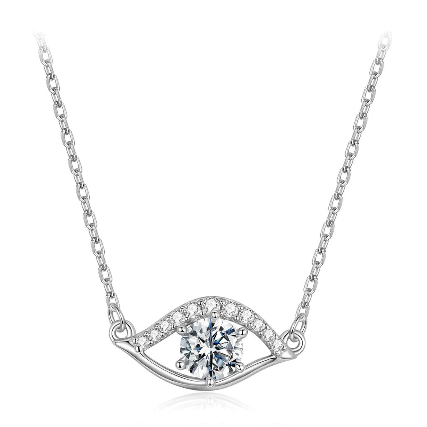 Moissanite Necklace 925 40+5cm chain curved pave frame around center stone by Bids.com on Tampa Home & Garden Store