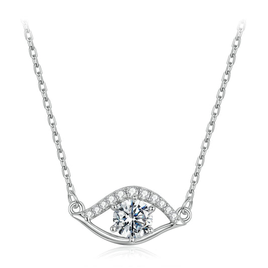 Moissanite Necklace 925 40+5cm chain curved pave frame around center stone by Bids.com on Tampa Home & Garden Store