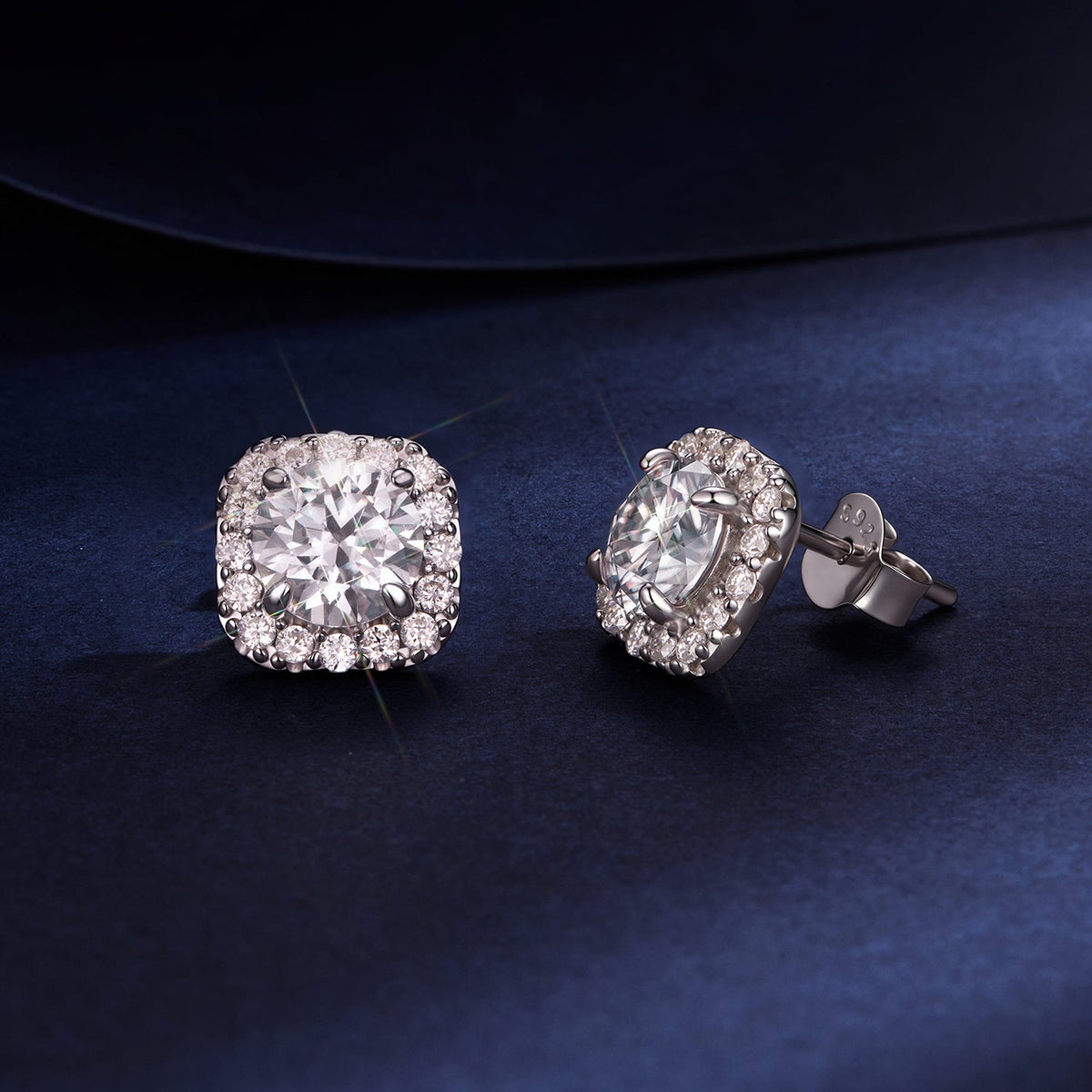 Earrings pair 925 Sterling Silver moissanite halo studs, 1.0 cm pavé setting for women on Tampa Home & Garden Store