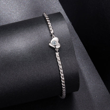 925 Sterling Silver Moissanite Heart Bracelet with heart charm and crystal centerpiece, 15+6cm on Tampa Home & Garden Store