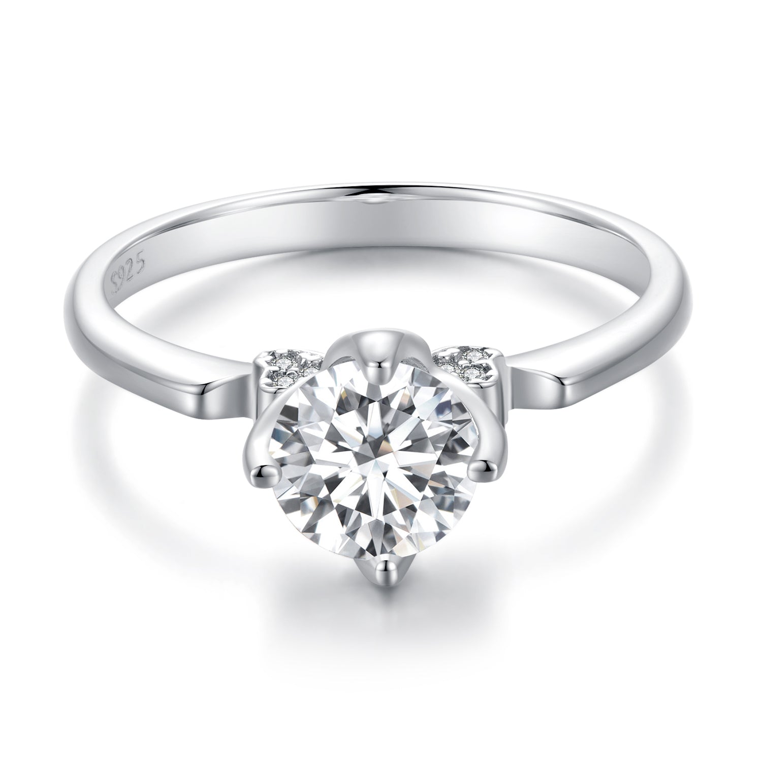 Sterling silver moissanite ring, 1.0ct center, size 8, side accents, by Bids.com on Tampa Home & Garden Store