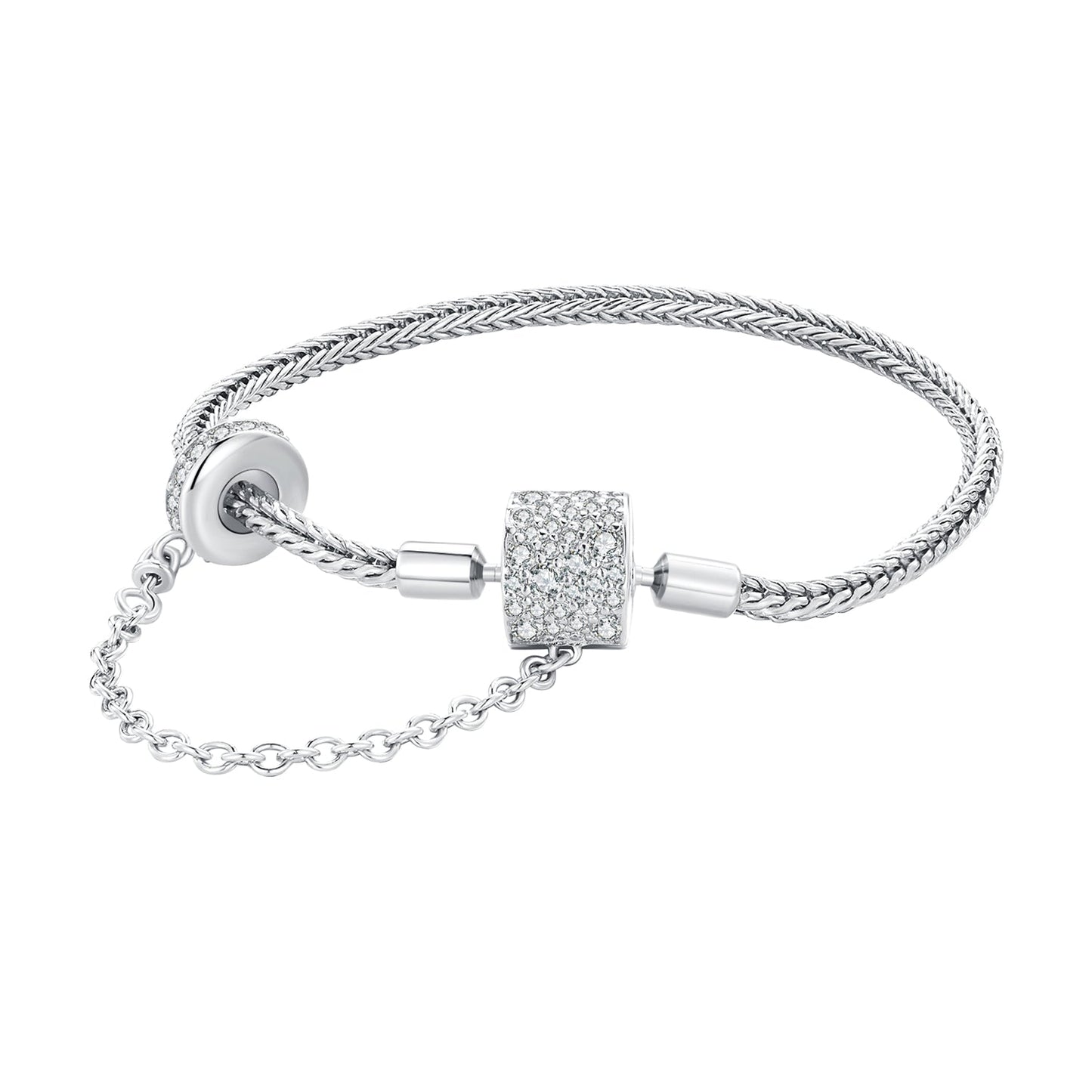 925 sterling silver bracelet 17cm with pavé CZ bead, braided chain, Bids.com on Tampa Home & Garden Store