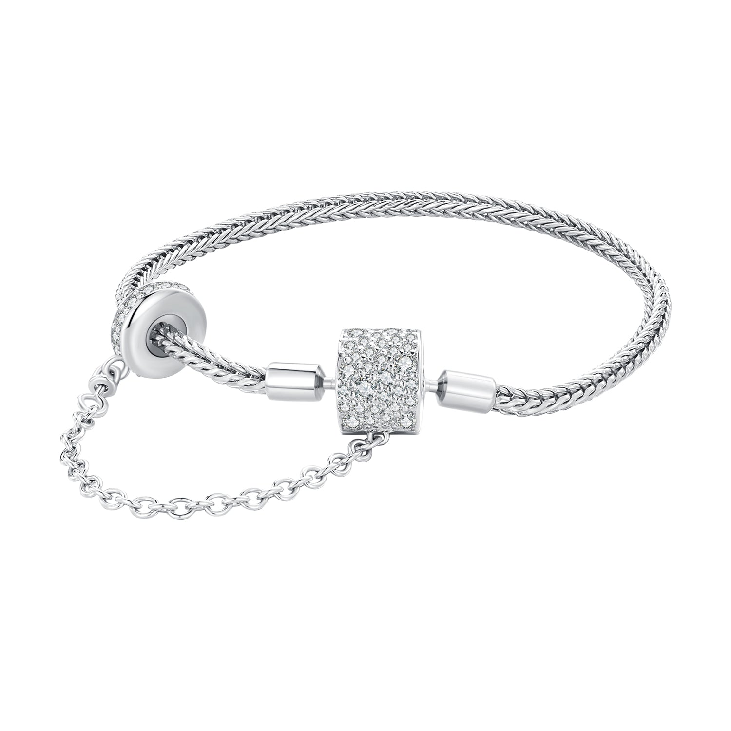 925 sterling silver bracelet 17cm with pavé CZ bead, braided chain, Bids.com on Tampa Home & Garden Store