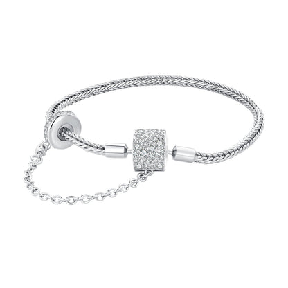 925 sterling silver bracelet 17cm with pavé CZ bead, braided chain, Bids.com on Tampa Home & Garden Store