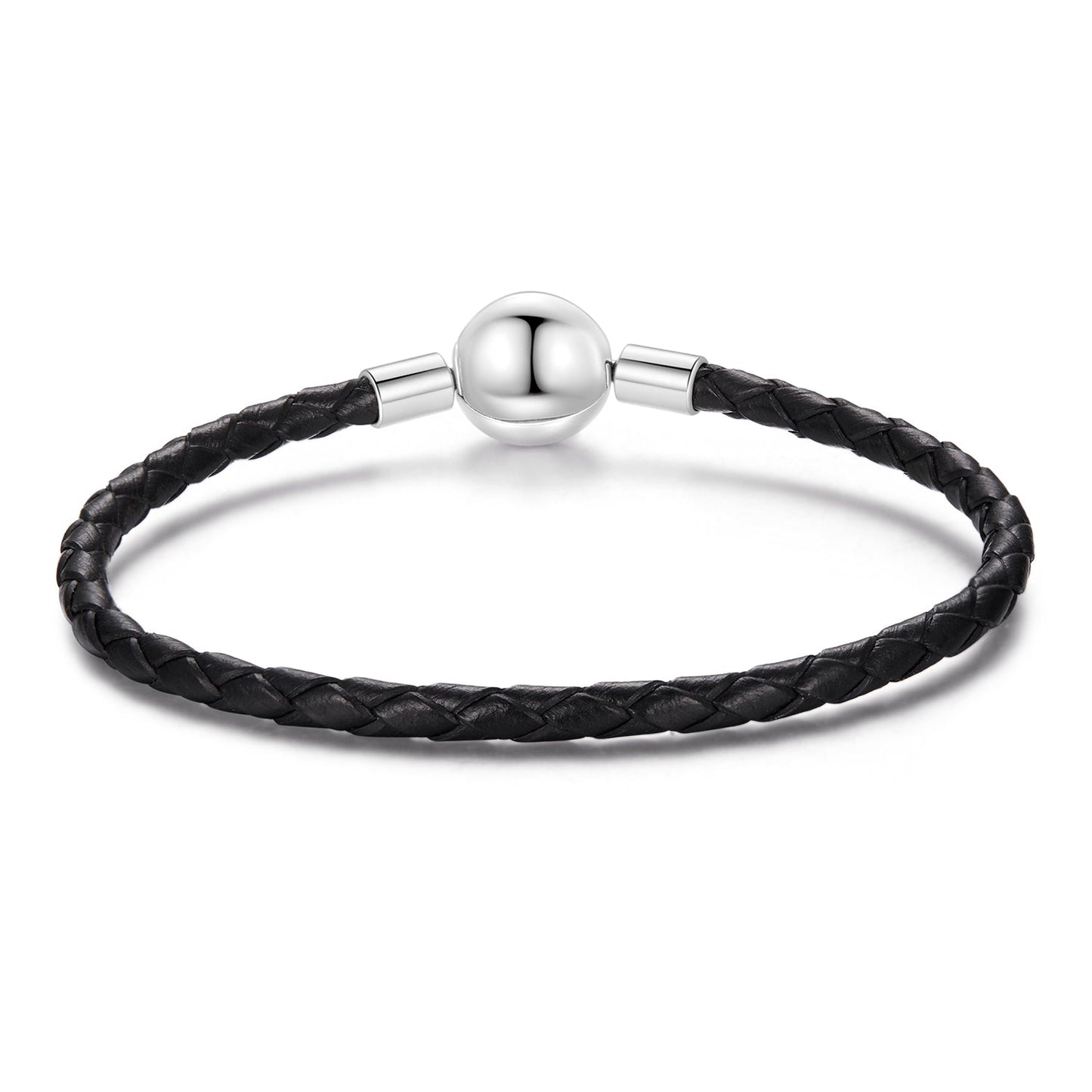 925 sterling silver leather rope bracelet, 17cm, black band with ball clasp, Bids.com on Tampa Home & Garden Store