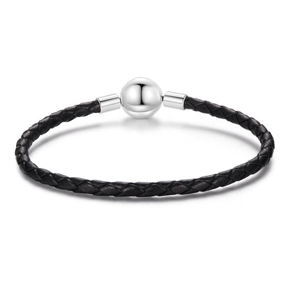 925 sterling silver leather rope bracelet, 17cm, black band with ball clasp, Bids.com on Tampa Home & Garden Store