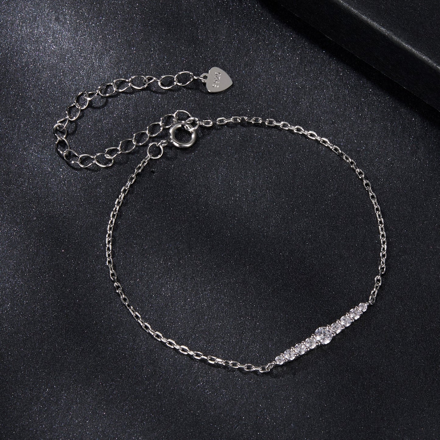 925 Sterling Silver Moissanite Bracelet for Women, White Gold plated, 15+6cm chain with stones on Tampa Home & Garden Store