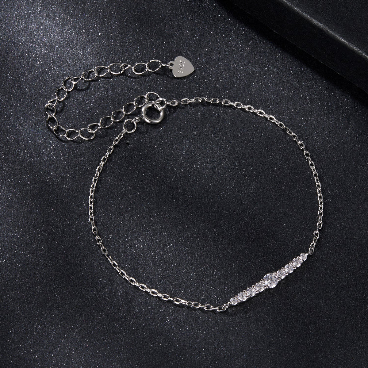 925 Sterling Silver Moissanite Bracelet for Women, White Gold plated, 15+6cm chain with stones on Tampa Home & Garden Store