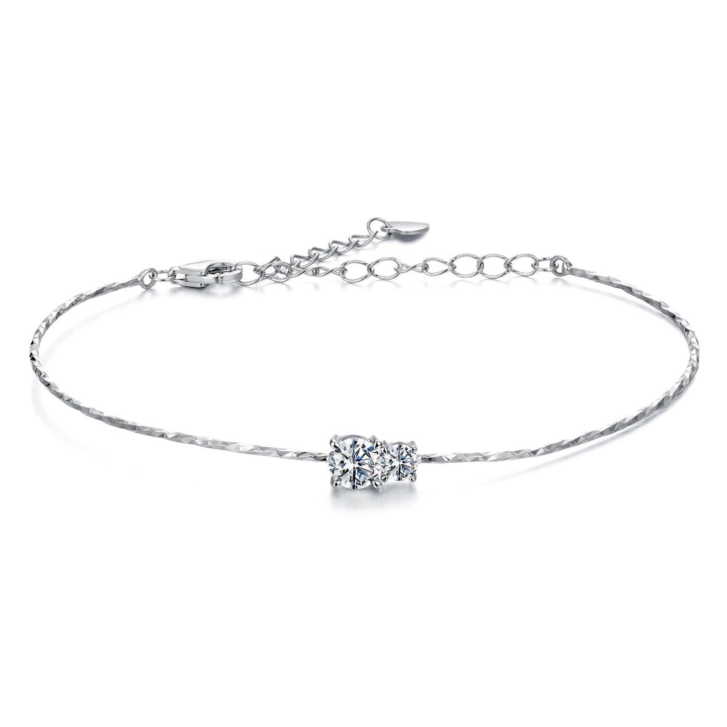 Bracelet: 925 sterling silver moissanite with twin stones, textured chain, adjustable clasp on Tampa Home & Garden Store