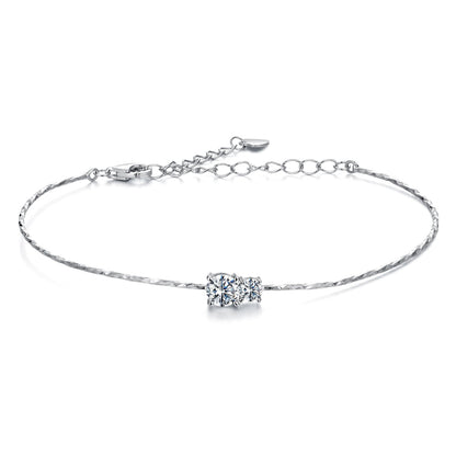 Bracelet: 925 sterling silver moissanite with twin stones, textured chain, adjustable clasp on Tampa Home & Garden Store