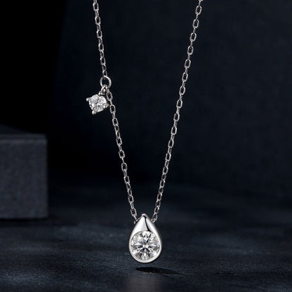 Moissanite adjustable necklace in 925 sterling silver with teardrop bezel, 2 stones on Tampa Home & Garden Store