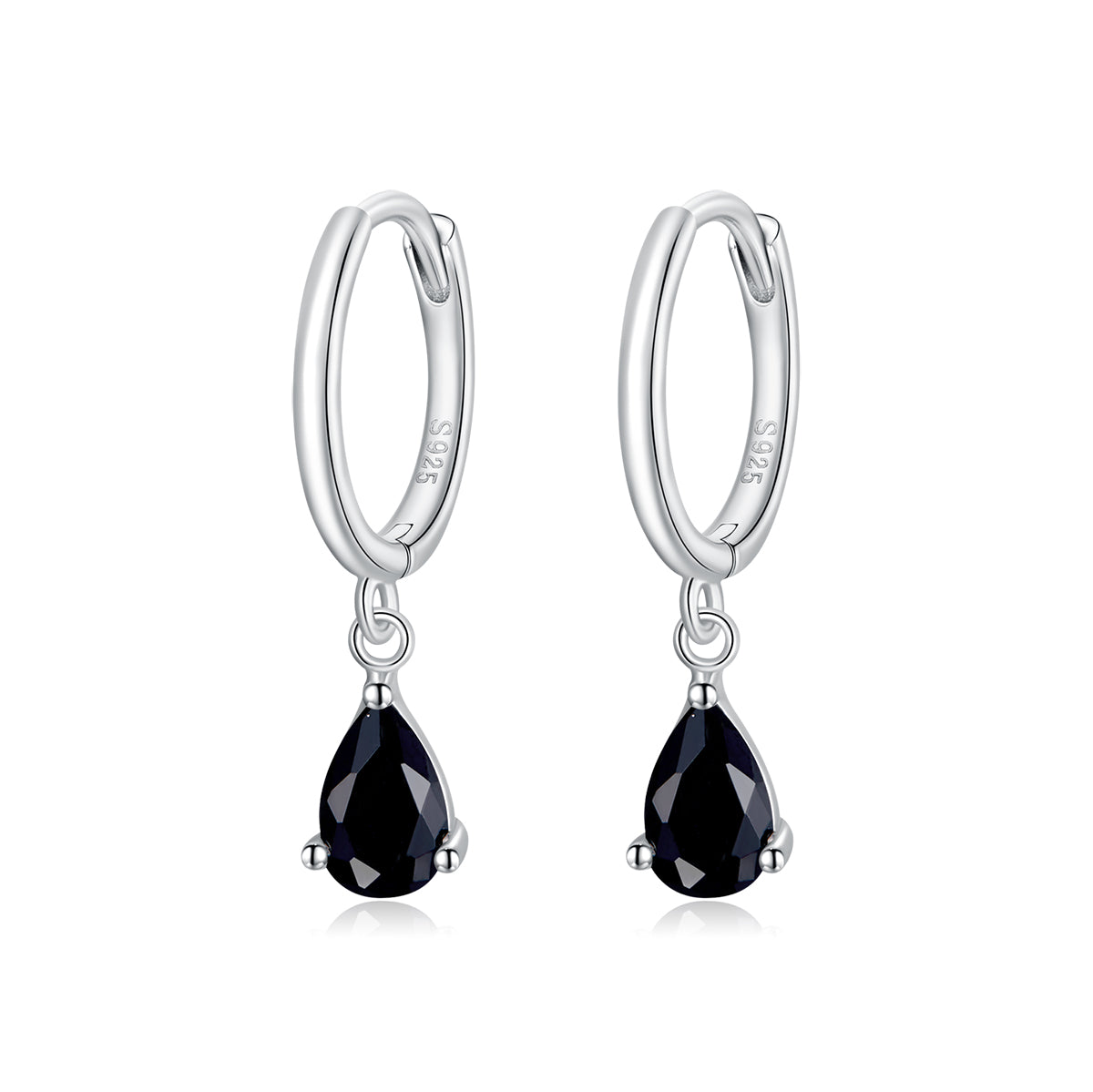 Sterling silver 925 hoop earrings with teardrop black gemstone and pavé CZ accents by Bids.com on Tampa Home & Garden Store
