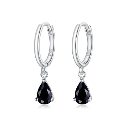 Sterling silver 925 hoop earrings with teardrop black gemstone and pavé CZ accents by Bids.com on Tampa Home & Garden Store
