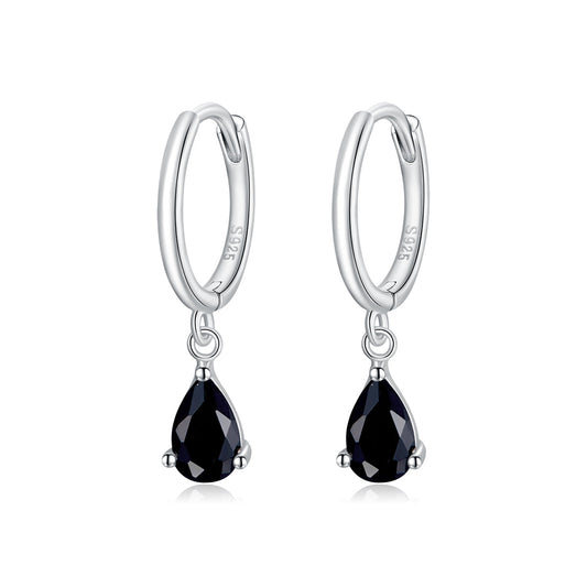 Sterling silver 925 hoop earrings with teardrop black gemstone and pavé CZ accents by Bids.com on Tampa Home & Garden Store