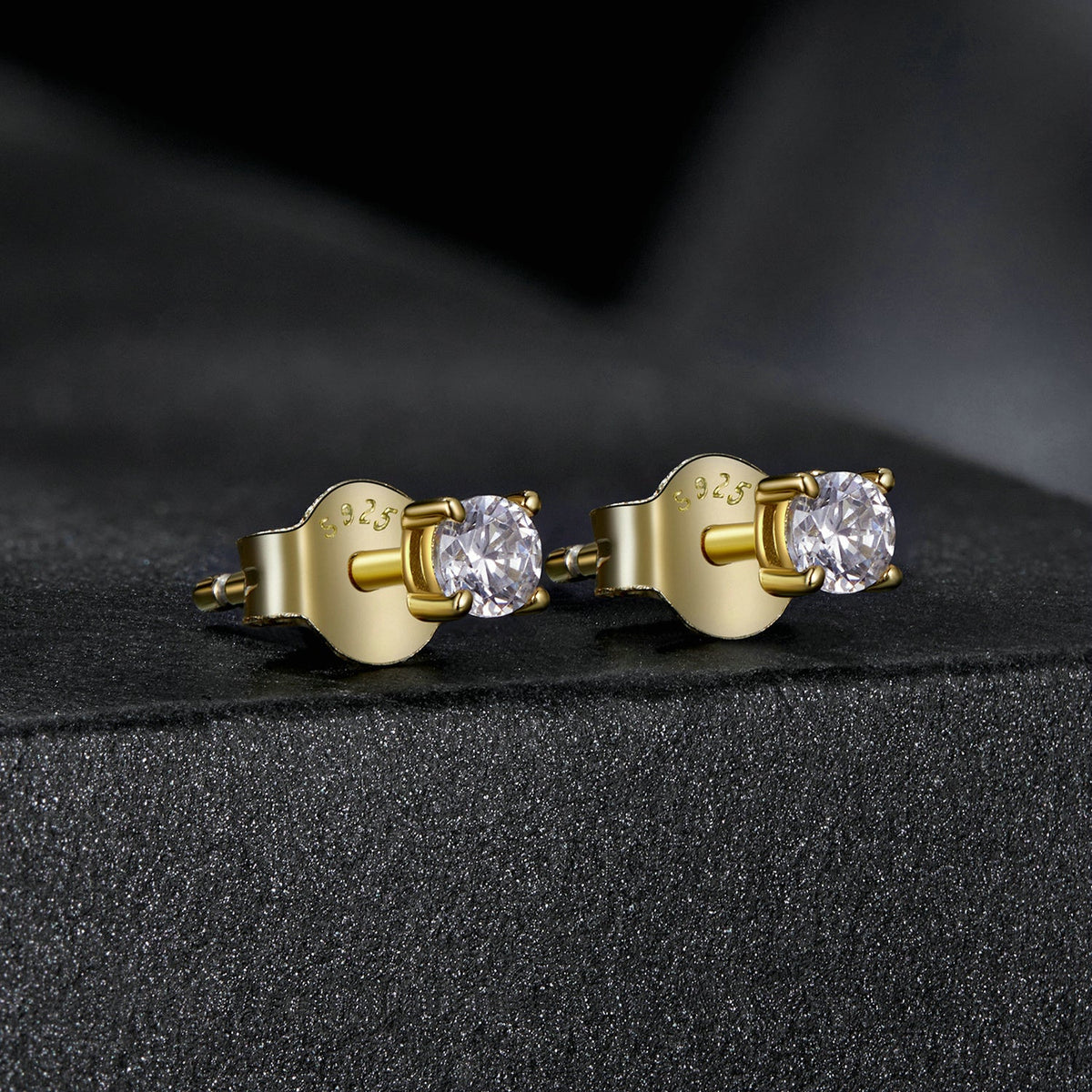 Pair of gold-tone S925 moissanite stud earrings, 3mm, by Bids.com on Tampa Home & Garden Store