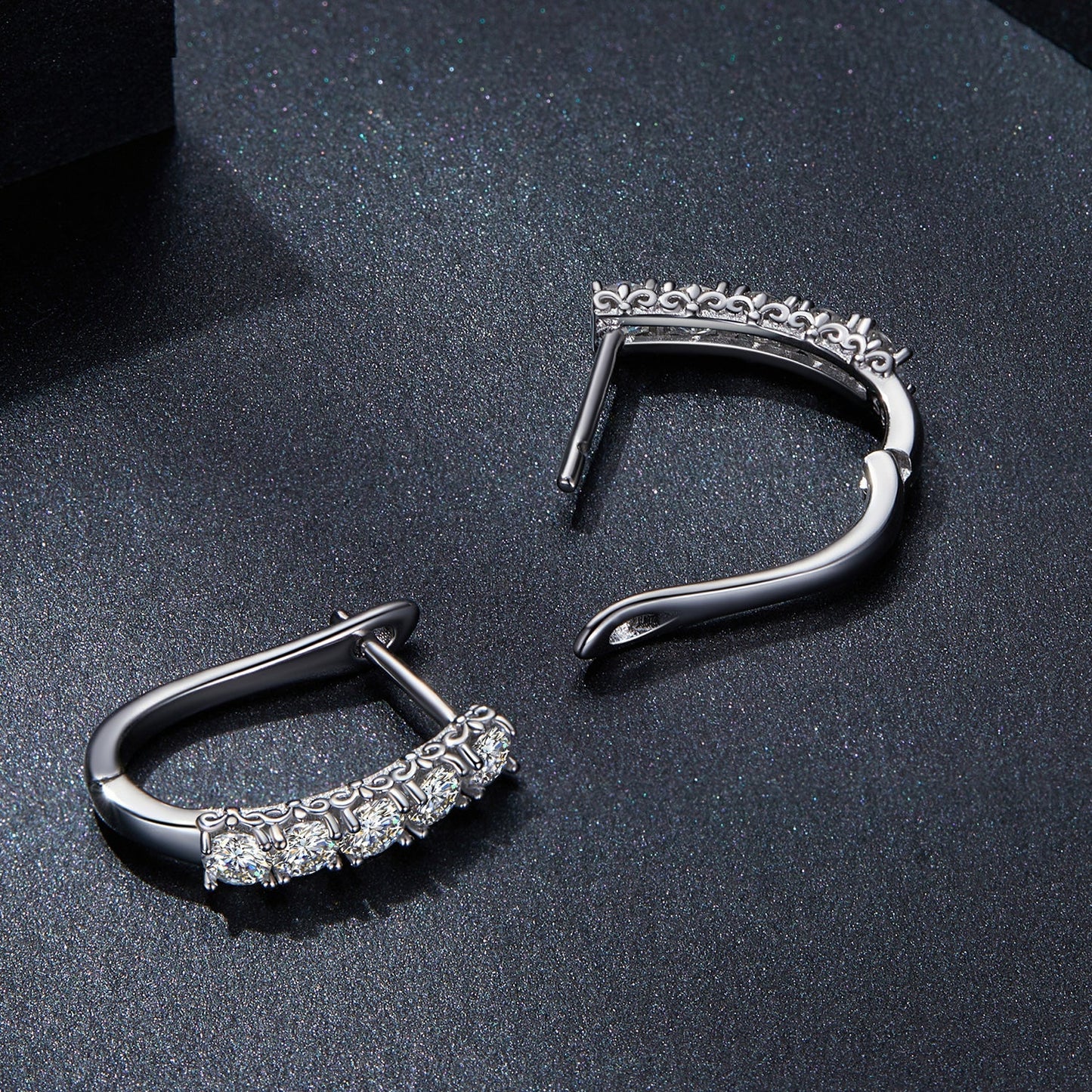 Earrings S925 sterling silver moissanite, 0.30ct, curved pavé hoop on Tampa Home & Garden Store