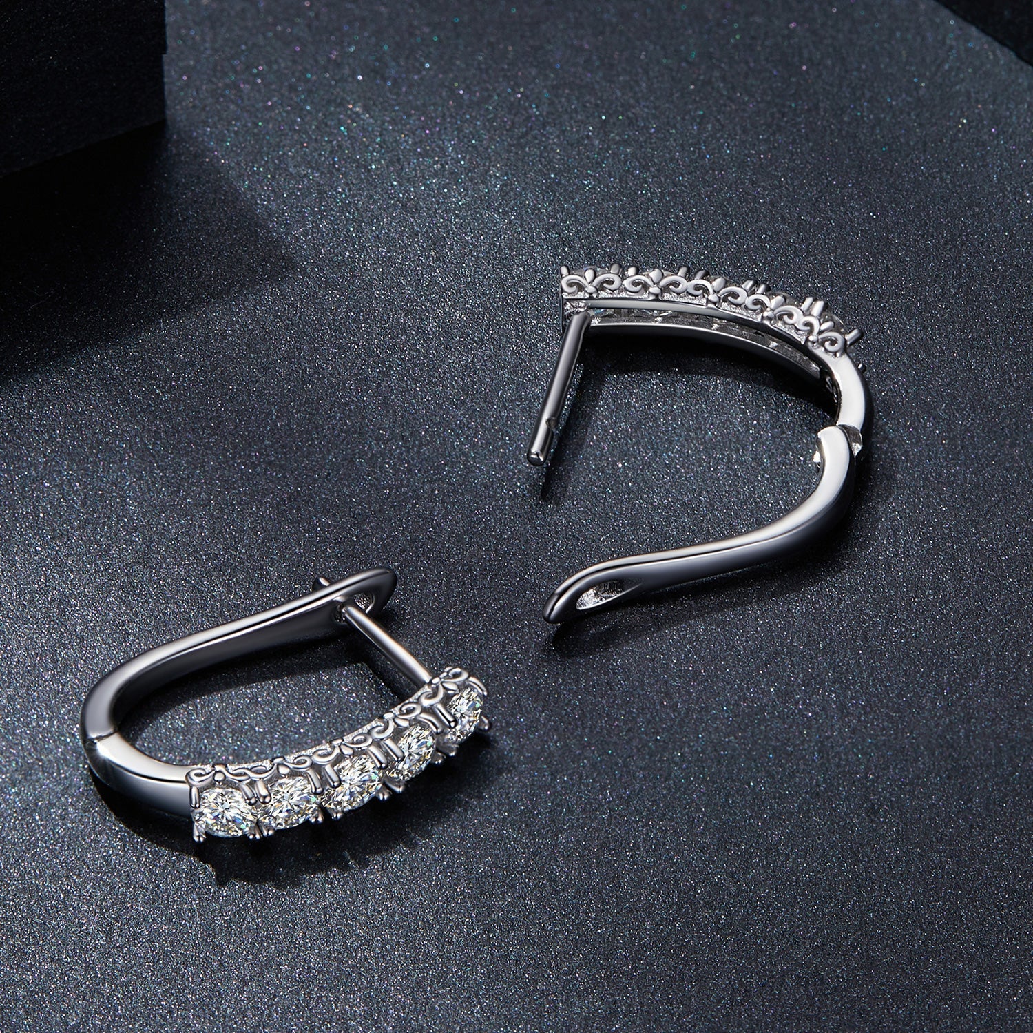Earrings S925 sterling silver moissanite, 0.30ct, curved pavé hoop on Tampa Home & Garden Store