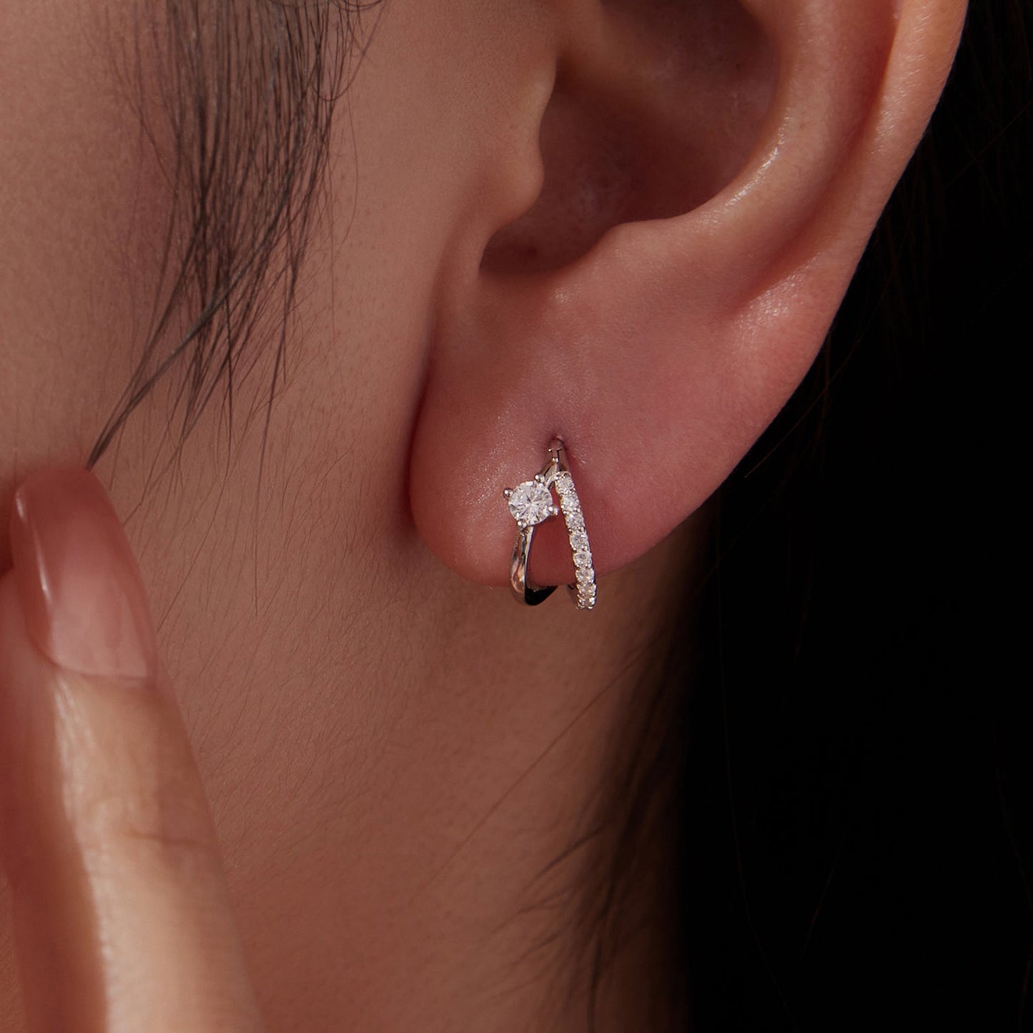 Sterling silver moissanite hoop earrings with a 0.3ct center stone and pavé accents for women on Tampa Home & Garden Store