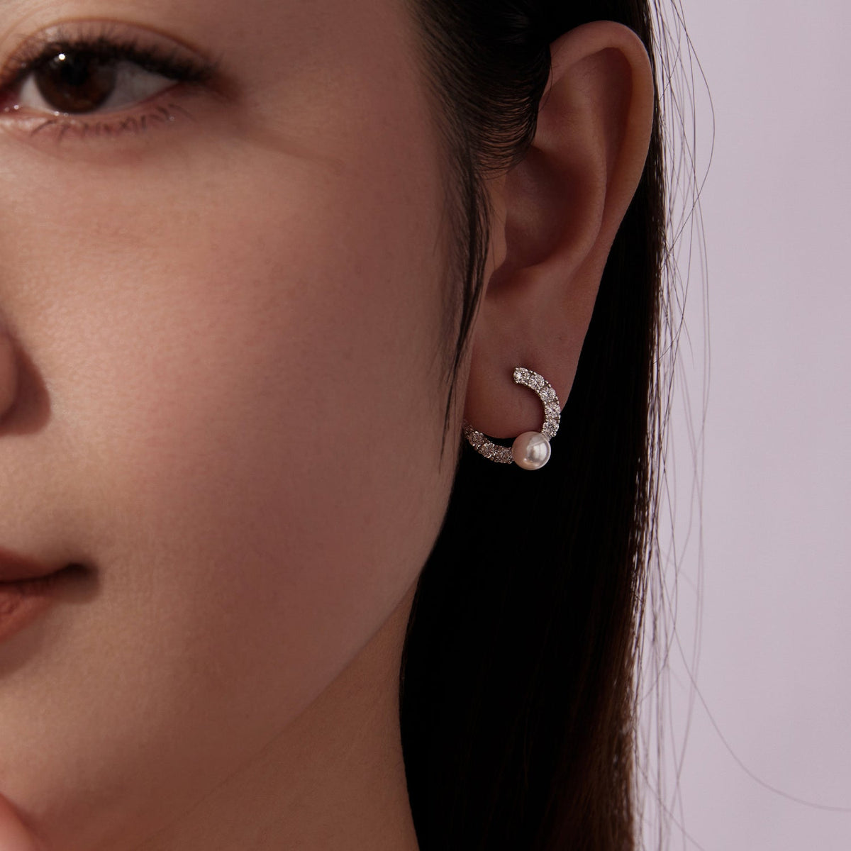 Hoop earrings 1.6 cm, white gold plated with pavé crystals and synthetic pearl for women on Tampa Home & Garden Store
