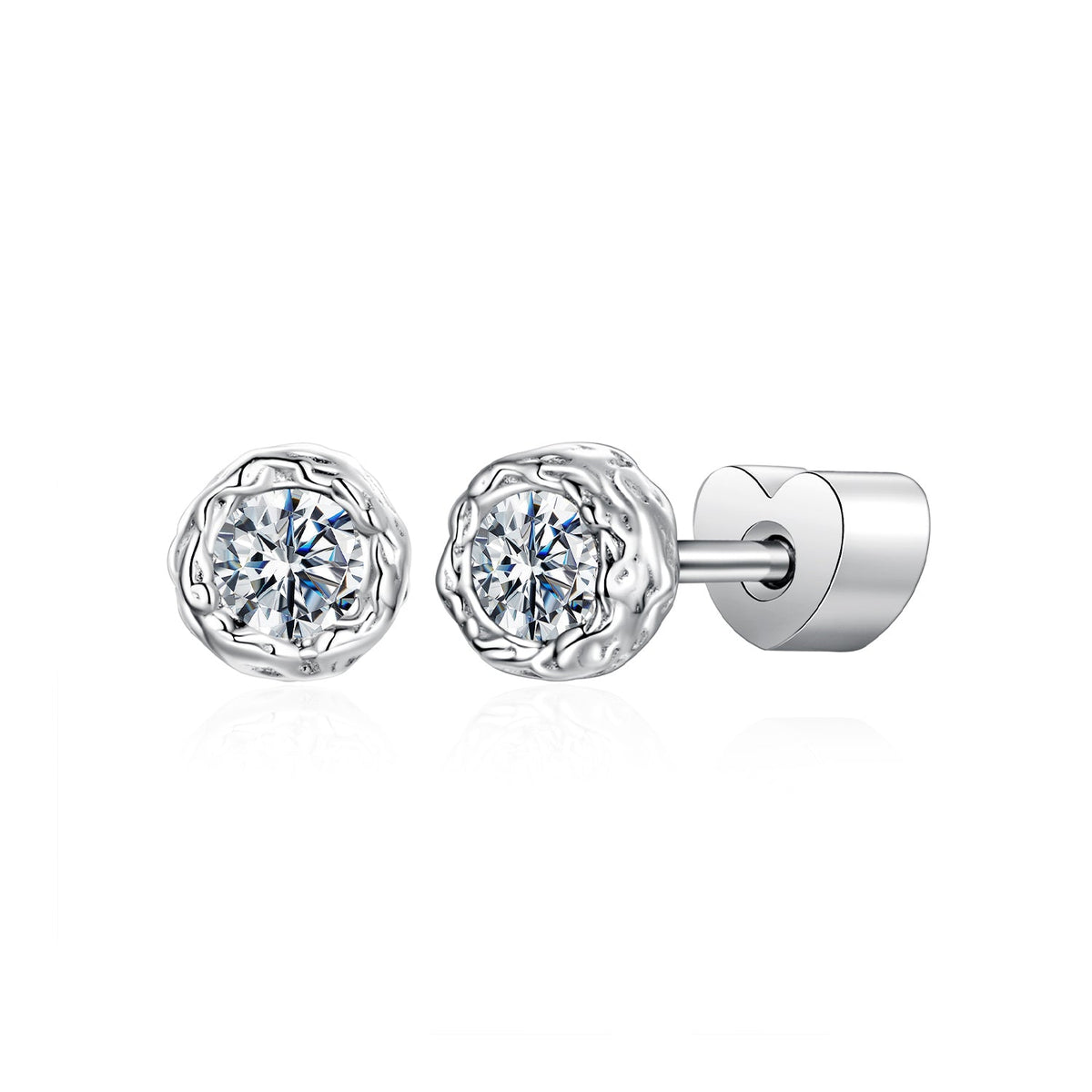 Sterling silver moissanite stud earrings pair, 0.5ct, textured bezel setting, by Bids.com on Tampa Home & Garden Store