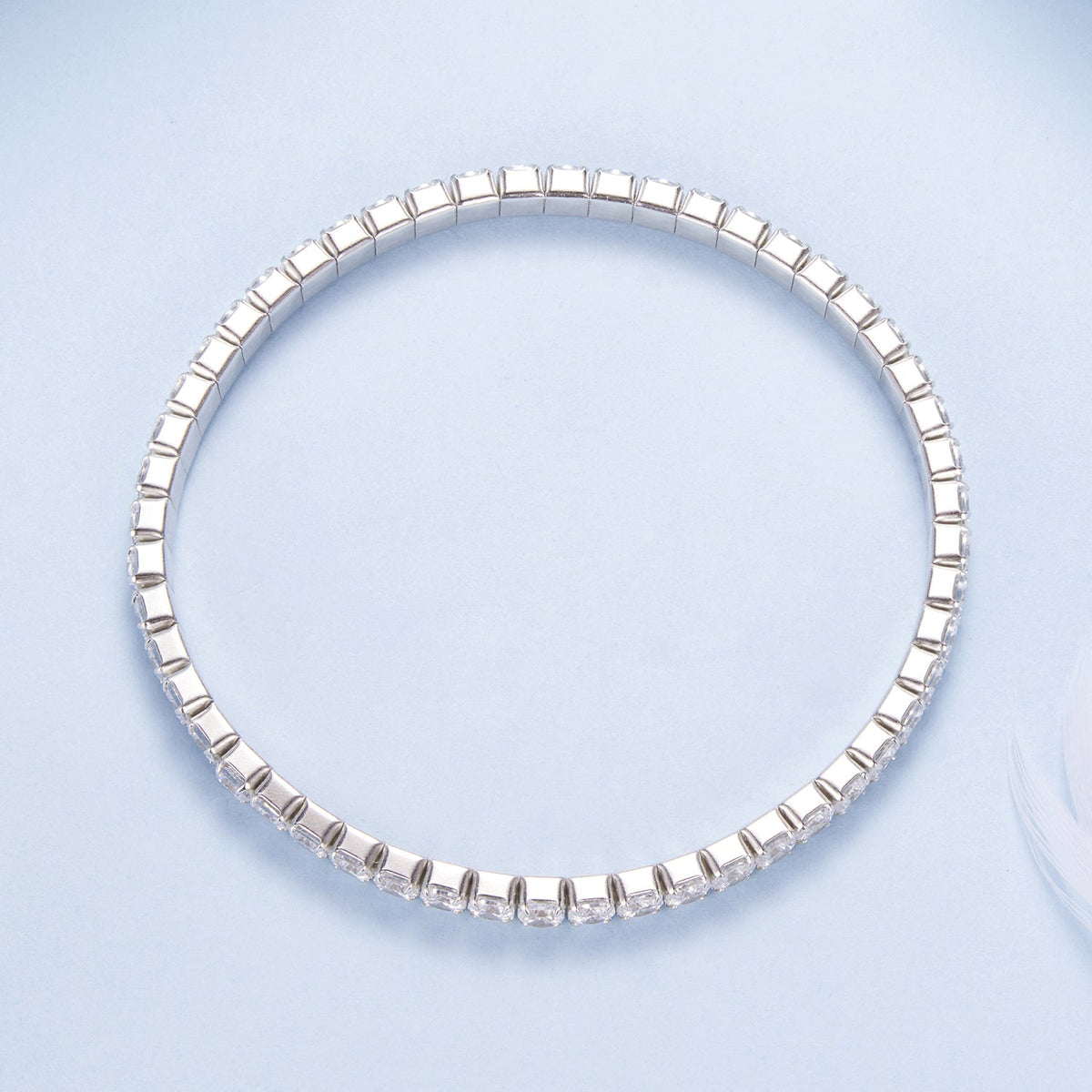 Bracelet 925 Sterling Silver white gold plated CZ, stretchable 16cm by Bids.com on Tampa Home & Garden Store