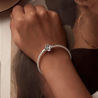 925 Sterling Silver bracelet with flower charm, oxidized finish, CZ centerpiece, 17.0 cm on Tampa Home & Garden Store