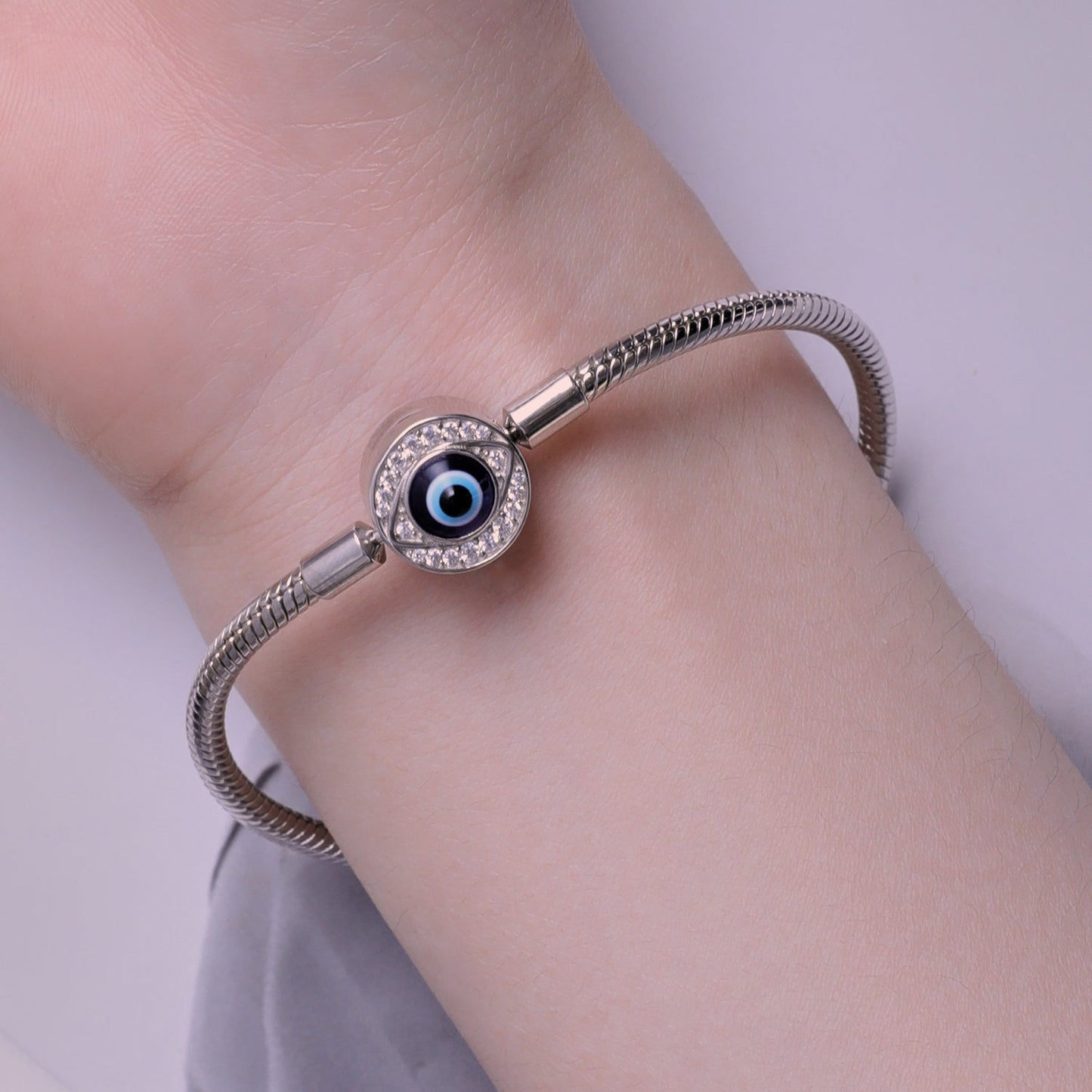 925 Sterling silver bracelet with CZ halo and resin evil eye charm, size 17, by Bids.com on Tampa Home & Garden Store
