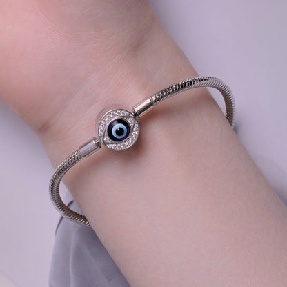 925 Sterling silver bracelet with CZ halo and resin evil eye charm, size 17, by Bids.com on Tampa Home & Garden Store