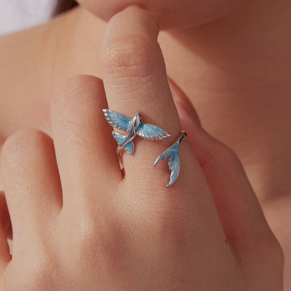 Ring with twin blue enamel wings in 925 sterling silver, pavé CZ accents on Tampa Home & Garden Store