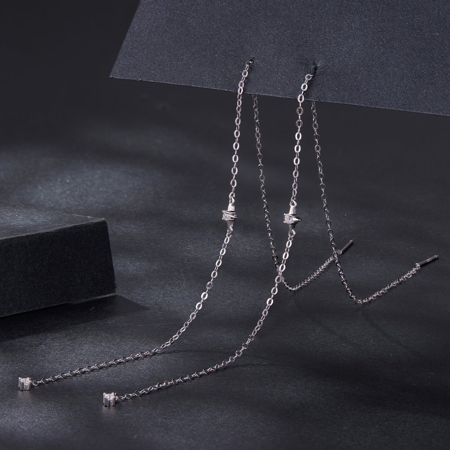 Earrings 925 sterling silver plated white gold moissanite, 7cm chain drop, by Bids.com on Tampa Home & Garden Store
