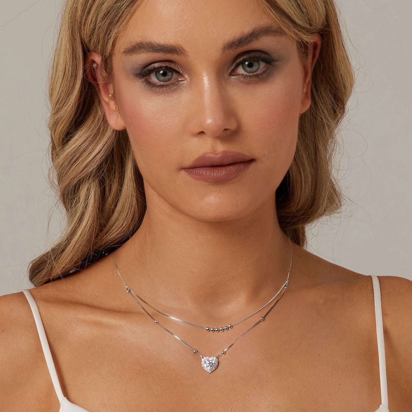 925 sterling silver moissanite necklace with pavé heart pendant for women on layered chains on Tampa Home & Garden Store