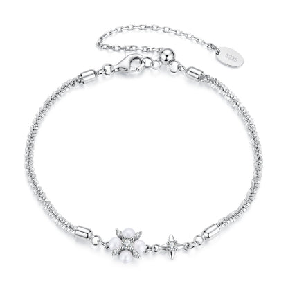 925 sterling silver adjustable bracelet with moissanite and pearl centerpiece, lobster clasp on Tampa Home & Garden Store
