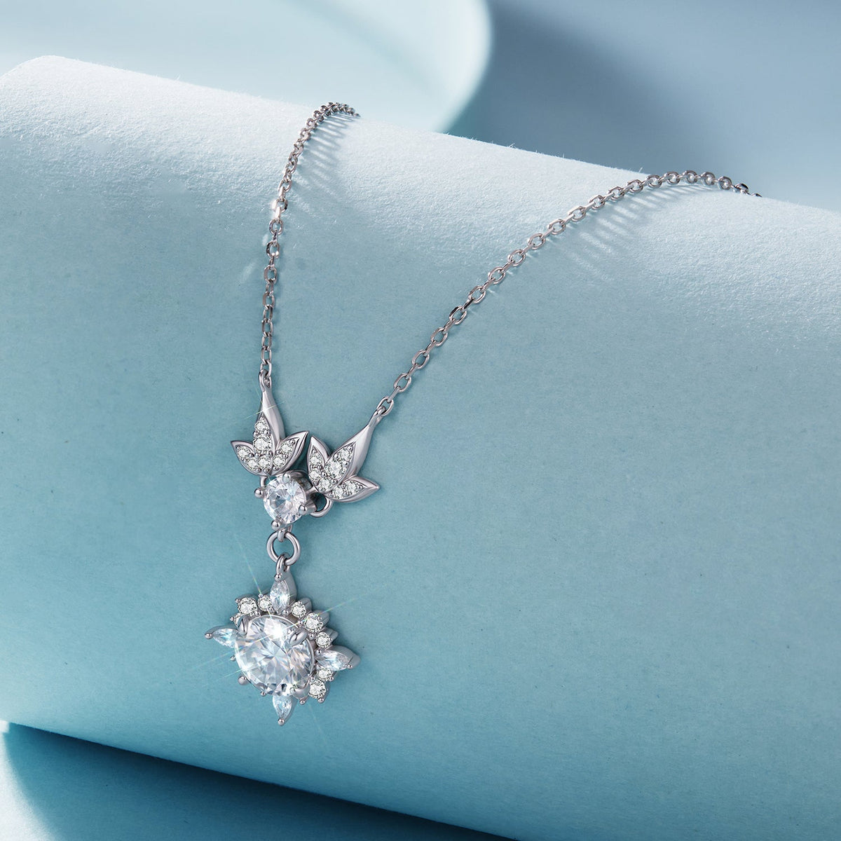925 Sterling Silver Moissanite Pendant Necklace with pavé leaf accents, white gold finish on Tampa Home & Garden Store