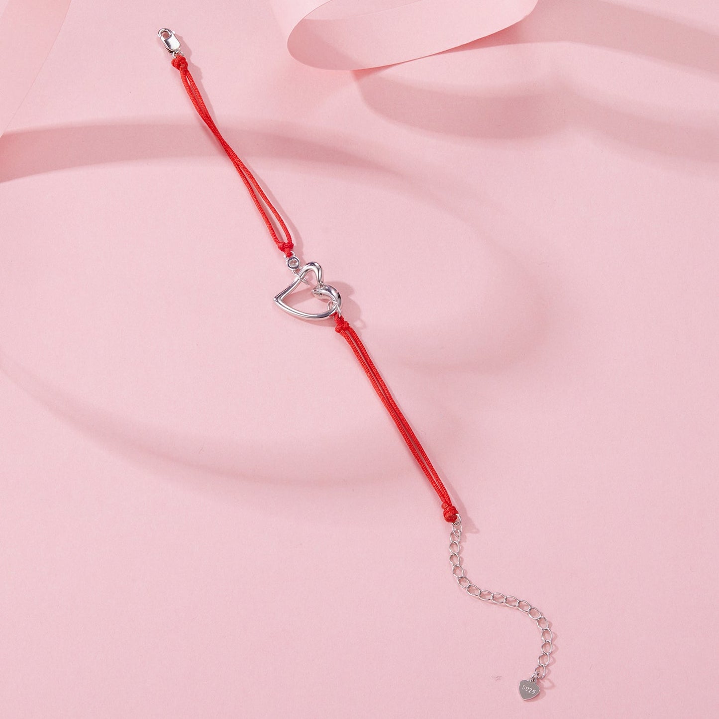 Bracelet red cord with silver heart charm and CZ pavé accents, 15+6cm length, Bids.com on Tampa Home & Garden Store