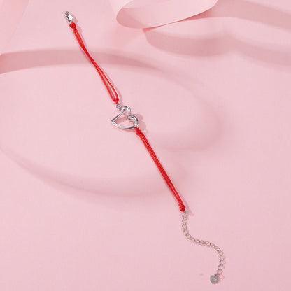 Bracelet red cord with silver heart charm and CZ pavé accents, 15+6cm length, Bids.com on Tampa Home & Garden Store