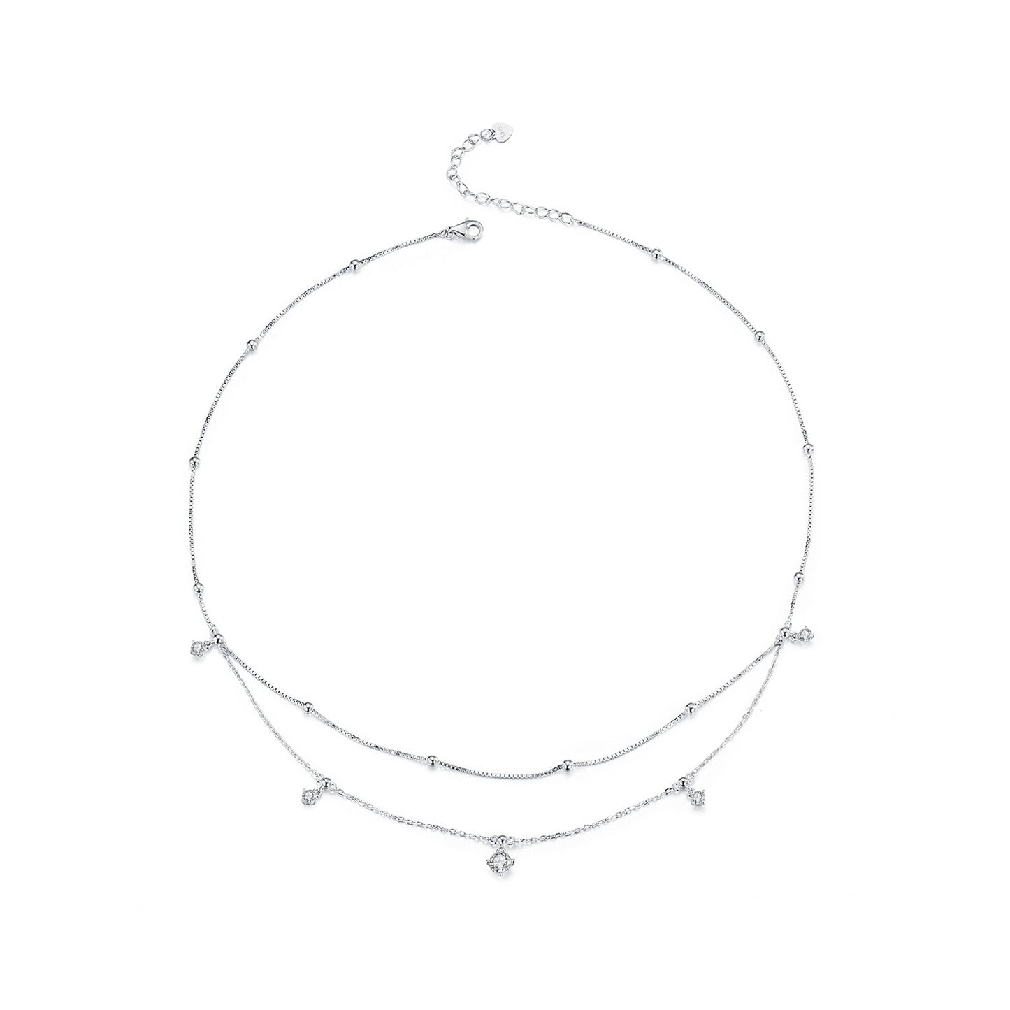 Necklace set 925 sterling silver plated moissanite, two-layer chains, by Bids.com on Tampa Home & Garden Store