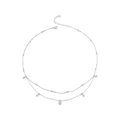 Necklace set 925 sterling silver plated moissanite, two-layer chains, by Bids.com on Tampa Home & Garden Store