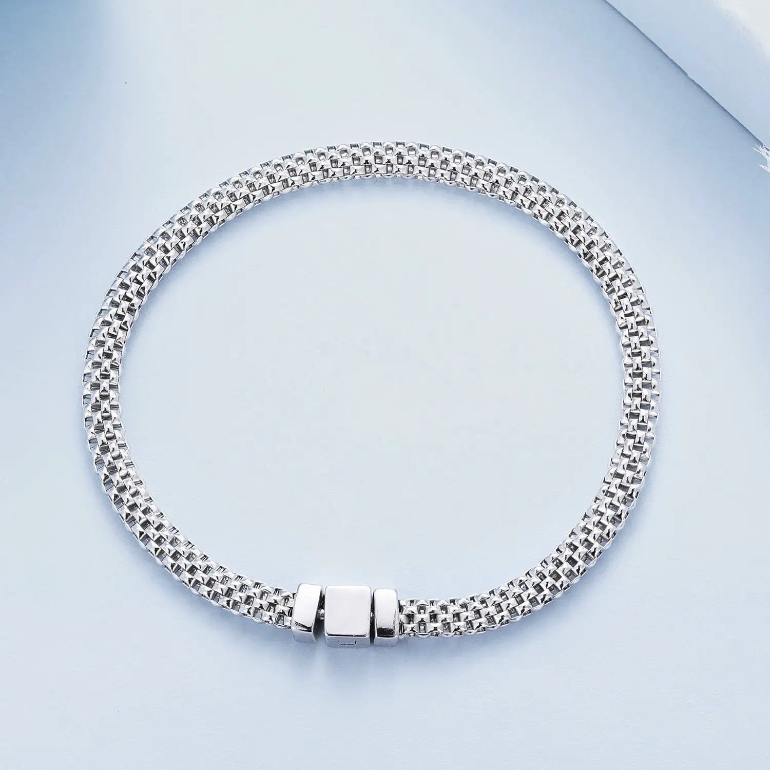 Bracelet 925 sterling silver-plated platinum, women's 17.0 size, square-link chain by Bids.com on Tampa Home & Garden Store