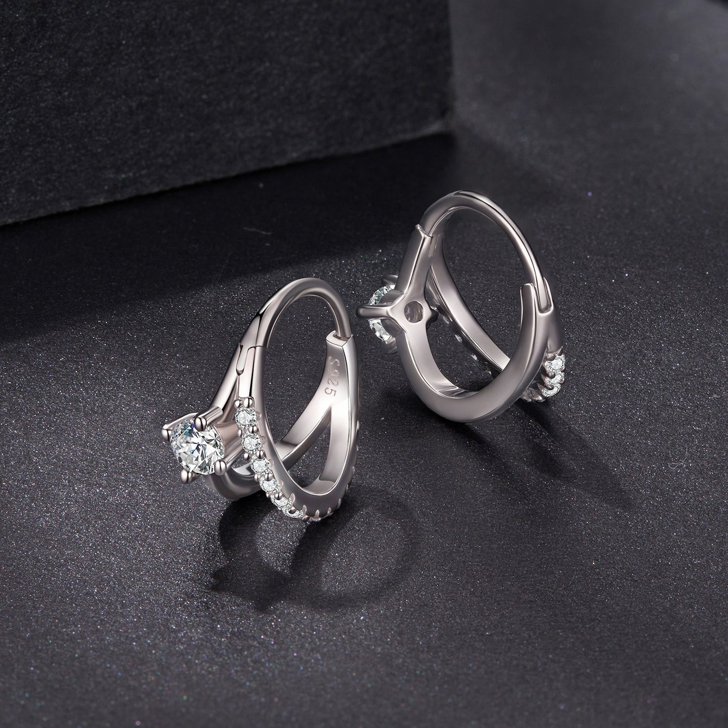 Pair of 925 Sterling Silver Moissanite Earrings 0.3ct with pave accents for women on Tampa Home & Garden Store
